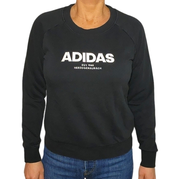 Adidas Size Medium Black Long Sleeve Sweater Crew Neck - Picture 1 of 5